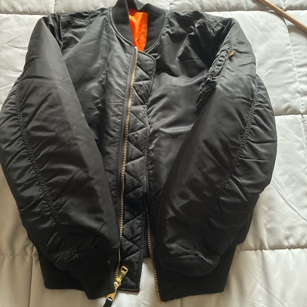 Alpha Industries Black Bomber Jacket with Orange Interior